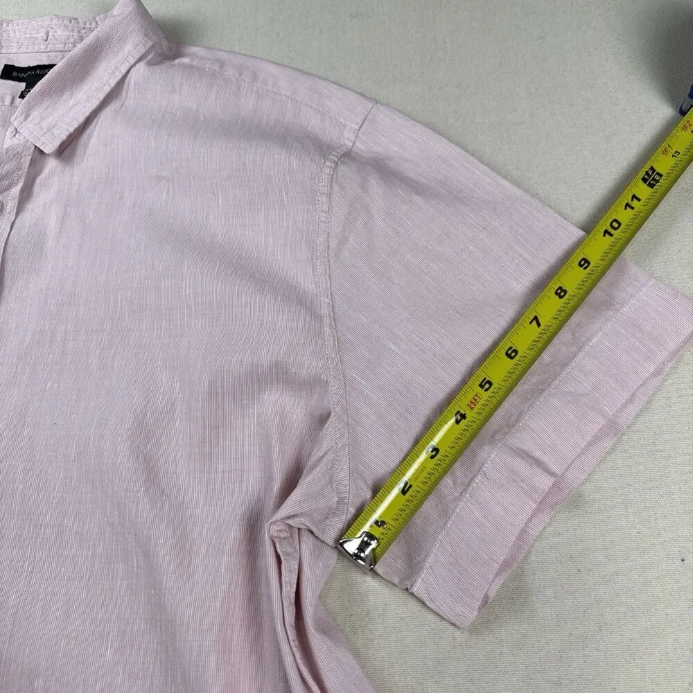 Banana Republic Men XXL Pink Striped Cotton Linen Short Sleeve Button Down Shirt